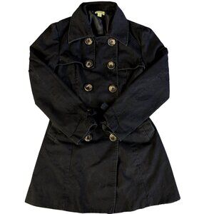 VTG AVOCADO Double‑Breasted Black Trench Coat 10  Belted Cotton Tie‑Waist Jacket